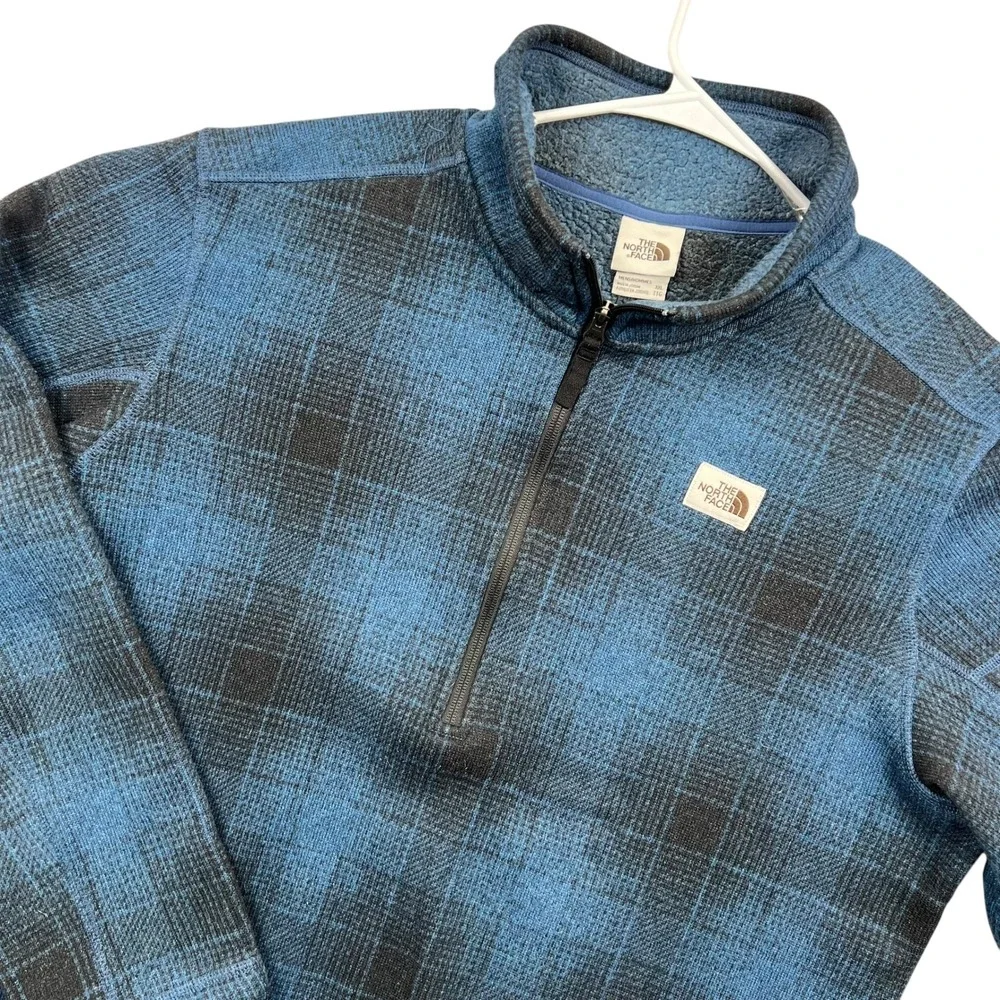 The North Face Fleece Pullover Mens XXL Blue Plaid Quarter Zip Sweater Jacket